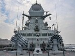 Sailors stand next to Anti-Submarine Indigenous Rocket Launchers of the INS IMPHAL (Yard 12706). (AFP) Sailors stand next to Anti-Submarine Indigenous Rocket Launchers of the INS IMPHAL (Yard 12706). (AFP)