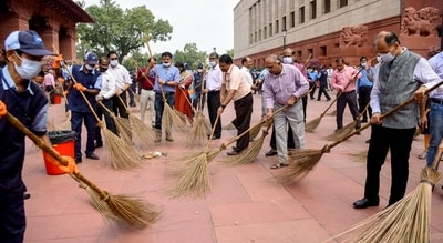 A mass cleanliness drive at Parliament House complex (ANI) A mass cleanliness drive at Parliament House complex (ANI)
