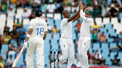 South Africa's Kagiso Rabada celebrates the wicket of India's Virat Kohli during Day 1 of 1st Test between India and South Africa in the India tour of South Africa, 2023-24, at SuperSport Park, in Centurion (ICC Twitter) South Africa's Kagiso Rabada celebrates the wicket of India's Virat Kohli during Day 1 of 1st Test between India and South Africa in the India tour of South Africa, 2023-24, at SuperSport Park, in Centurion (ICC Twitter)