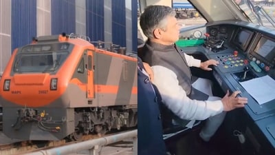 Union Minister Ashwini Vaishnaw examining the cabin of the train driver. (X/@AshwiniVaishnaw) Union Minister Ashwini Vaishnaw examining the cabin of the train driver. (X/@AshwiniVaishnaw)