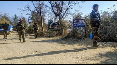 Security personnel search the area of Dera ki Gali in the Poonch sector on Tuesday after the terrorist attack on army vehicles. (ANI)
