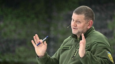 Commander-in-Chief of the Armed Forces of Ukraine Valeriy Zaluzhnyi gestures as he speaks during a press conference in Kyiv. (AFP) Commander-in-Chief of the Armed Forces of Ukraine Valeriy Zaluzhnyi gestures as he speaks during a press conference in Kyiv. (AFP)