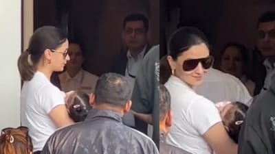 Ranbir Kapoor, Alia Bhatt and their daughter Raha Kapoor at Mumbai airport. (Viral Bhayani) Ranbir Kapoor, Alia Bhatt and their daughter Raha Kapoor at Mumbai airport. (Viral Bhayani)