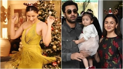 The two dresses Alia Bhatt wore to celebrate Christmas with Raha and Ranbir Kapoor. (Instagram) The two dresses Alia Bhatt wore to celebrate Christmas with Raha and Ranbir Kapoor. (Instagram)