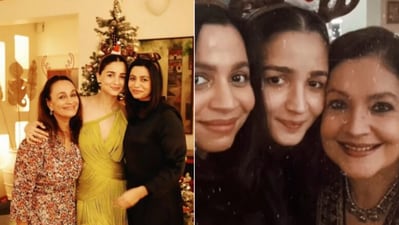 Alia Bhatt poses with Soni Razdan, sister Shaheen at Christmas bash Alia Bhatt poses with Soni Razdan, sister Shaheen at Christmas bash