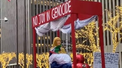 Hundred Pro-Palestine protestors storm New York streets on Christmas day, even throw fake blood on nativity scenes (@AshAgony on X) Hundred Pro-Palestine protestors storm New York streets on Christmas day, even throw fake blood on nativity scenes (@AshAgony on X)