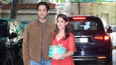 Agastya Nanda and his sister Navya Nanda also arrived for the party. He recently made his acting debut with Zoya Akhtar's The Archies. They are the children of Raj Kapoor's daughter Ritu's son Nikhil Nanda and Shweta Bachchan, daughter of Amitabh Bachchan. Agastya Nanda and his sister Navya Nanda also arrived for the party. He recently made his acting debut with Zoya Akhtar's The Archies. They are the children of Raj Kapoor's daughter Ritu's son Nikhil Nanda and Shweta Bachchan, daughter of Amitabh Bachchan.