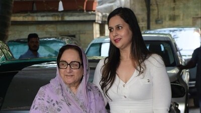 Neila Devi arrives for the Christmas lunch. She is the wife of late star Shammi Kapoor, Neila Devi took care of Shammi's son from first marriage to Geeta Bali and never had kids of her own. Neila Devi arrives for the Christmas lunch. She is the wife of late star Shammi Kapoor, Neila Devi took care of Shammi's son from first marriage to Geeta Bali and never had kids of her own.
