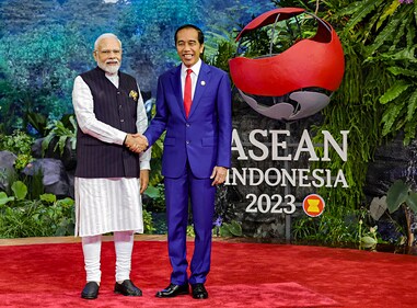 Prime Minister Narendra Modi being greeted by Indonesian President Joko Widodo upon his arrival to attend the ASEAN Summit, in Jakarta. With India and ASEAN observing the 30th anniversary of their partnership in 2022, the Indian side has focused on increasing connectivity in the physical, digital and economic domains. (PTI) Prime Minister Narendra Modi being greeted by Indonesian President Joko Widodo upon his arrival to attend the ASEAN Summit, in Jakarta. With India and ASEAN observing the 30th anniversary of their partnership in 2022, the Indian side has focused on increasing connectivity in the physical, digital and economic domains. (PTI)