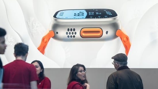 Apple Watch Ultra 2 signage at the company's Upper West side store in New York, US, on Wednesday. (Bloomberg)
