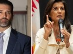 Donald Trump Jr. has said that he would not have his father select his former UN ambassador as a running mate, referring to Nikki Haley (Photographer: Yuki Iwamura/Bloomberg, REUTERS/Christopher Reistroffer/File Photo)