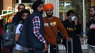 A flight grounded in France with 300 Indians onboard over suspected human trafficking reached Chhatrapati Shivaji Maharaj International Airport, Mumbai on Tuesday morning with 276 passengers, (Photo by Raju Shinde)