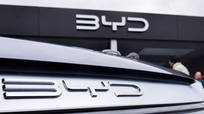 The Atto 3 electric SUV made by Chinese carmaker BYD, at the Fully Charged Live electric vehicle trade show in Farnborough, Britain, (REUTERS)