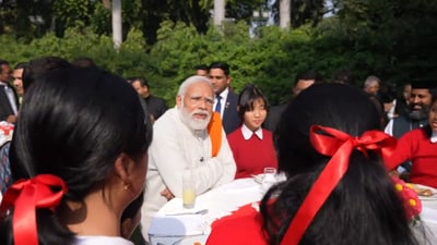 The group of students is also heard singing Christmas and New Year wishes during the interaction with the prime minister. (Twitter/Screengrab)
