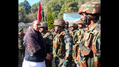 Defence Minister Rajnath Singh interacts with the Army troops during his visit to the border areas of Jammu and Kashmir, on Wednesday. Indian Army Chief General Manoj Pande is also seen. (ANI) Defence Minister Rajnath Singh interacts with the Army troops during his visit to the border areas of Jammu and Kashmir, on Wednesday. Indian Army Chief General Manoj Pande is also seen. (ANI)