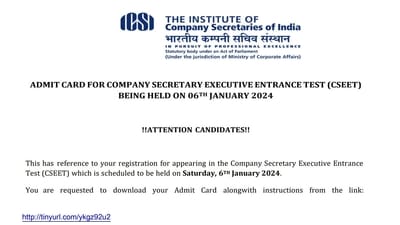 Candidates can download ICSI CSEET January 2024 admit card Candidates can download ICSI CSEET January 2024 admit card