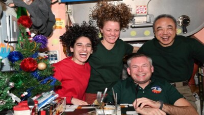 Snapshot of the astronauts celebrating Christmas. (Instagram/@Andreas Mogensen) Snapshot of the astronauts celebrating Christmas. (Instagram/@Andreas Mogensen)