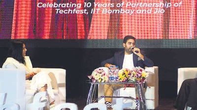 Mumbai, India - December,27, 2023: Aakash Ambani chairman Reliance Jio,(son of businessman Mukesh Ambani's) is seen attending For interview a three-day Tech-fest festival of Technology at Convocation hall Mumbai IIT ,in Mumbai, in Mumbai, India, on, Wednesday, December ,27, 2023. ( Praful Gangurde / HT Photo ) Mumbai, India - December,27, 2023: Aakash Ambani chairman Reliance Jio,(son of businessman Mukesh Ambani's) is seen attending For interview a three-day Tech-fest festival of Technology at Convocation hall Mumbai IIT ,in Mumbai, in Mumbai, India, on, Wednesday, December ,27, 2023. ( Praful Gangurde / HT Photo )