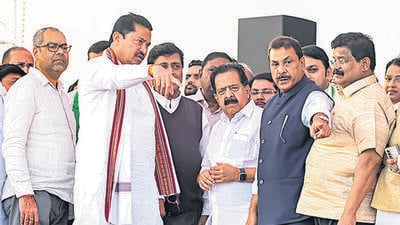 Nagpur: Maharashtra Congress in-charge Ramesh Chennithala with Maharashtra Congress president Nana Patole and senior leaders inspect the preparation at the venue on the eve of the party's "Hai Tayyar Hum" mega rally, in Nagpur, Wednesday, Dec 27, 2023. (PTI Photo) (PTI12_27_2023_000382B) (PTI) Nagpur: Maharashtra Congress in-charge Ramesh Chennithala with Maharashtra Congress president Nana Patole and senior leaders inspect the preparation at the venue on the eve of the party's "Hai Tayyar Hum" mega rally, in Nagpur, Wednesday, Dec 27, 2023. (PTI Photo) (PTI12_27_2023_000382B) (PTI)