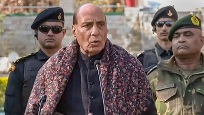 Defence Minister Rajnath Singh during an interaction with Army personnel, in Rajouri. (PTI) Defence Minister Rajnath Singh during an interaction with Army personnel, in Rajouri. (PTI)