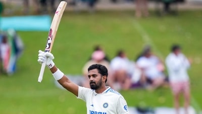 India's batter KL Rahul celebrates his century (PTI) India's batter KL Rahul celebrates his century (PTI)