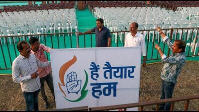 Preparations underway for the Congress's public meeting in Nagpur. (PTI) Preparations underway for the Congress's public meeting in Nagpur. (PTI)