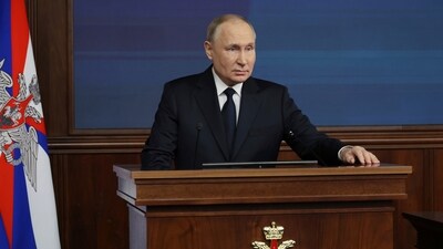 Russia-Ukraine War: Russian President Vladimir Putin speaks during a meeting with the top military brass in Moscow. (AP) Russia-Ukraine War: Russian President Vladimir Putin speaks during a meeting with the top military brass in Moscow. (AP)