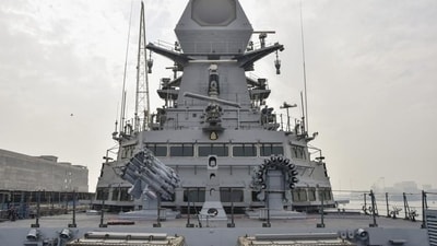 Sailors stand next to anti-submarine launchers on the INS Imphal ahead of its commissioning. (PTI) Sailors stand next to anti-submarine launchers on the INS Imphal ahead of its commissioning. (PTI)