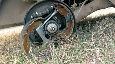 Snapshot of the broken tyre on Tata Nexon. (Twitter/@Tanmay Raju) Snapshot of the broken tyre on Tata Nexon. (Twitter/@Tanmay Raju)