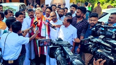 Shashi Tharoor speaking to the media. (X) Shashi Tharoor speaking to the media. (X)