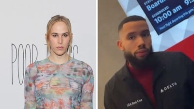 Tommy Dorfman (L) recently opened up on social media about being misgendered by a Delta Air Lines employee (R) (Photo by Dia Dipasupil / GETTY IMAGES NORTH AMERICA / Getty Images via AFP, TikTok screenshot) Tommy Dorfman (L) recently opened up on social media about being misgendered by a Delta Air Lines employee (R) (Photo by Dia Dipasupil / GETTY IMAGES NORTH AMERICA / Getty Images via AFP, TikTok screenshot)