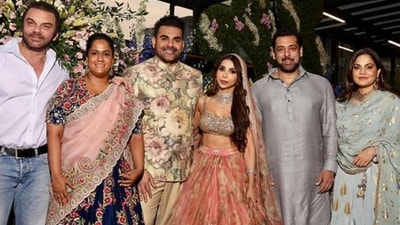 Actor-producer Arbaaz Khan tied the knot with make-up artist Shura Khan in an intimate nikah ceremony on Sunday at his sister Arpita Khan Sharma’s residence in Mumbai. (Instagram) Actor-producer Arbaaz Khan tied the knot with make-up artist Shura Khan in an intimate nikah ceremony on Sunday at his sister Arpita Khan Sharma’s residence in Mumbai. (Instagram)