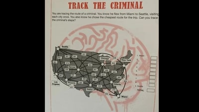 Brain Teaser: Find the route the criminal took to travel from Miami to Seattle. (Reddit/@Ro5-3448) Brain Teaser: Find the route the criminal took to travel from Miami to Seattle. (Reddit/@Ro5-3448)