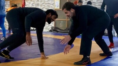 Rahul Gandhi was at Virender Arya Akhara in Haryana's Jhajjar district on Wednesday. Rahul Gandhi was at Virender Arya Akhara in Haryana's Jhajjar district on Wednesday.