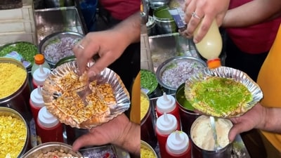 Street vendor in Surat making chikki chaat. (Instagram/@food__for__life____) Street vendor in Surat making chikki chaat. (Instagram/@food__for__life____)