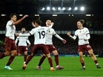 \Manchester City's Julian Alvarez celebrates scoring their second goal with Rodri, Phil Foden and Jack Grealish ]