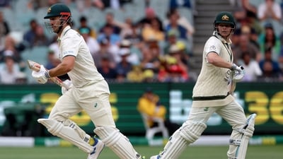 Australia's Mitchell Marsh, left, and Steve Smith make runs against Pakistan (AP) Australia's Mitchell Marsh, left, and Steve Smith make runs against Pakistan (AP)
