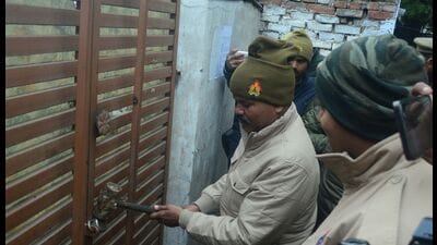 On Thursday, ACP Dhumanganj Varun Kumar and SHO Rajesh Kumar Maurya reached Mohd Armaan ‘s home and broke the locks. (HT Photo) On Thursday, ACP Dhumanganj Varun Kumar and SHO Rajesh Kumar Maurya reached Mohd Armaan ‘s home and broke the locks. (HT Photo)