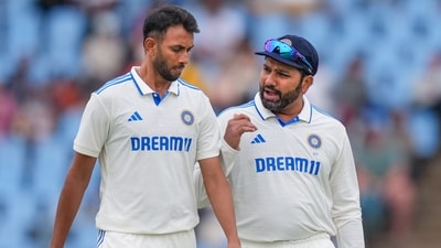 India's captain Rohit Sharma with bowler Prasidh Krishna (PTI) India's captain Rohit Sharma with bowler Prasidh Krishna (PTI)