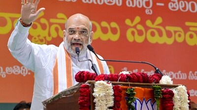 Union home minister Amit Shah speaks during a meeting with Telangana BJP leaders and workers in Ranga Reddy district. (PTI) Union home minister Amit Shah speaks during a meeting with Telangana BJP leaders and workers in Ranga Reddy district. (PTI)