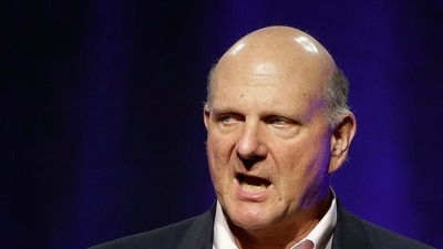 FILE - In this July 15, 2017, file photo, Steve Ballmer, former CEO of Microsoft, addresses a plenary session on the third day of the National Governors Association's meeting in Providence, R.I. (AP) FILE - In this July 15, 2017, file photo, Steve Ballmer, former CEO of Microsoft, addresses a plenary session on the third day of the National Governors Association's meeting in Providence, R.I. (AP)