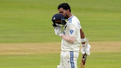 India's batsman KL Rahul kisses his helmet after reaching a century during the second day of the Test cricket match between South Africa and India (AP) India's batsman KL Rahul kisses his helmet after reaching a century during the second day of the Test cricket match between South Africa and India (AP)
