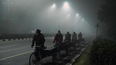 Vegetable vendors riding their cycle rickshaws to the wholesale market in Chandigarh on a foggy Thursday morning. (AFP Photo)