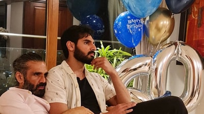Suneil Shetty with his son Ahan. Suneil Shetty with his son Ahan.