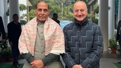 Anupam Kher met Rajnath Singh in Delhi. Anupam Kher met Rajnath Singh in Delhi.