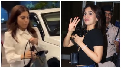 Another sister duo spotted at the airport Wednesday night was Bhumi Pednekar and Samiksha Pednekar. Paparazzi looked confused as they tried to differentiate between Bhumi, who was in black, and Samiksha, who was in white. Another sister duo spotted at the airport Wednesday night was Bhumi Pednekar and Samiksha Pednekar. Paparazzi looked confused as they tried to differentiate between Bhumi, who was in black, and Samiksha, who was in white.