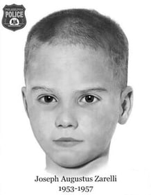 Joseph Augustus Zarelli was a four-year-old boy whose nude, beaten and malnourished body was found on the side of Susquehanna Road, in Philadelphia, Pennsylvania, on February 25, 1957 (Philadelphia Police) Joseph Augustus Zarelli was a four-year-old boy whose nude, beaten and malnourished body was found on the side of Susquehanna Road, in Philadelphia, Pennsylvania, on February 25, 1957 (Philadelphia Police)