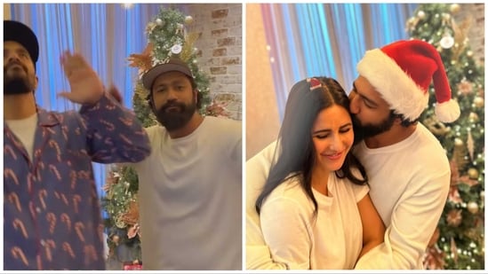 Vicky Kaushal dancing with Angad Bedi (left), and kissing Katrina Kaif on Christmas.
