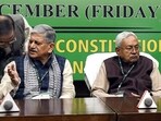 Janata Dal (United) (JD-U) President Lalan Singh, Bihar Chief Minister Nitish Kumar and others during the party National Executive meeting, at the Constitutional Club, in New Delhi on Friday Janata Dal (United) (JD-U) President Lalan Singh, Bihar Chief Minister Nitish Kumar and others during the party National Executive meeting, at the Constitutional Club, in New Delhi on Friday