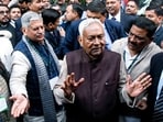 Bihar chief minister Nitish Kumar speaks to the media on becoming the new national president of Janata Dal (United), in New Delhi on Friday. Former JD(U) President Rajiv Ranjan (Lalan) Singh is also seen.
Bihar chief minister Nitish Kumar speaks to the media on becoming the new national president of Janata Dal (United), in New Delhi on Friday. Former JD(U) President Rajiv Ranjan (Lalan) Singh is also seen.